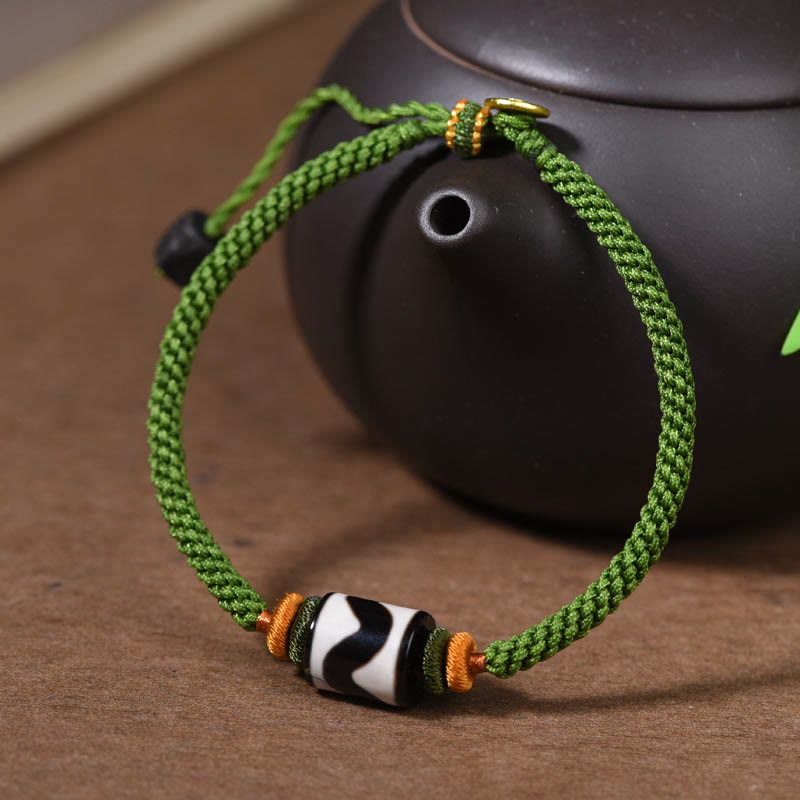 Unisex Tibetan Dzi Bead Protection Bracelet Green Rope