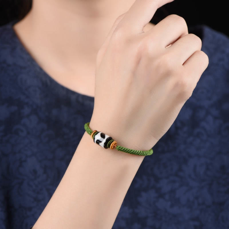 Unisex Tibetan Dzi Bead Protection Bracelet Green Rope