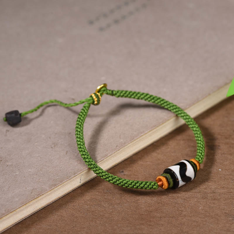Unisex Tibetan Dzi Bead Protection Bracelet Green Rope