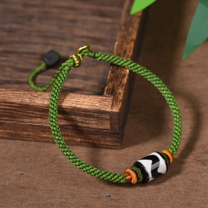 Unisex Tibetan Dzi Bead Protection Bracelet Green Rope