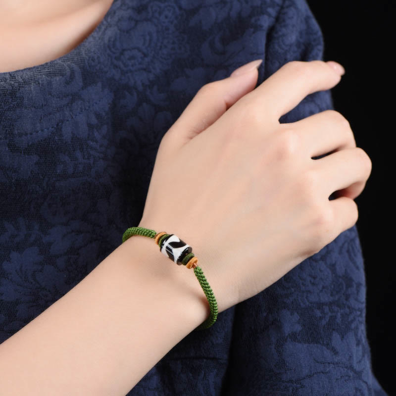 Unisex Tibetan Dzi Bead Protection Bracelet Green Rope