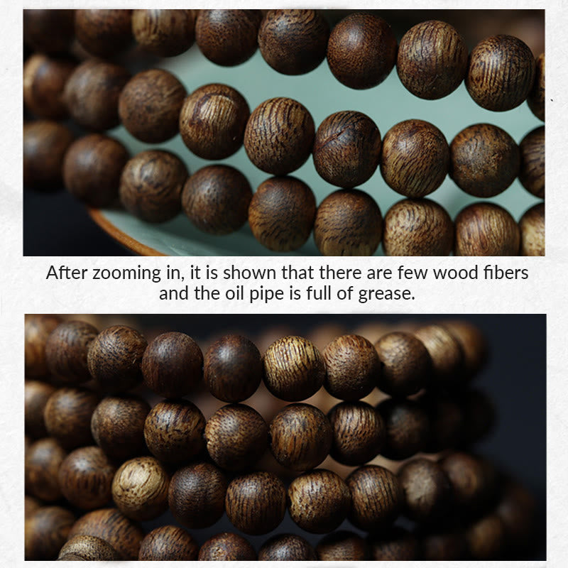 108 Wood Mala Bracelet in Green Qinan Agarwood for Peace & Strength