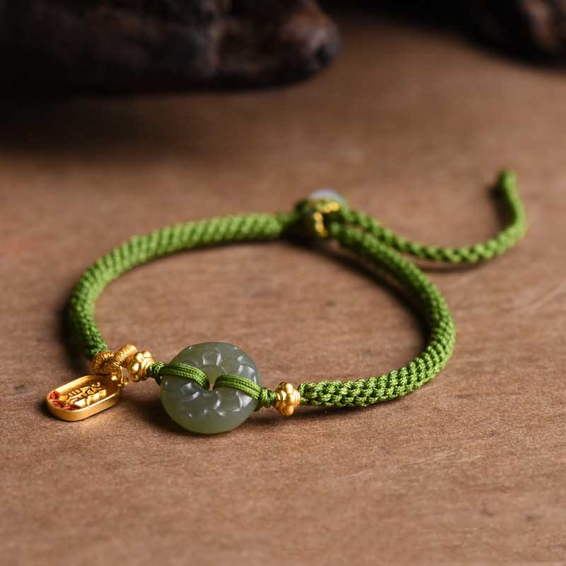 Green Jade Peace Buckle Bracelet for Prosperity & Balance
