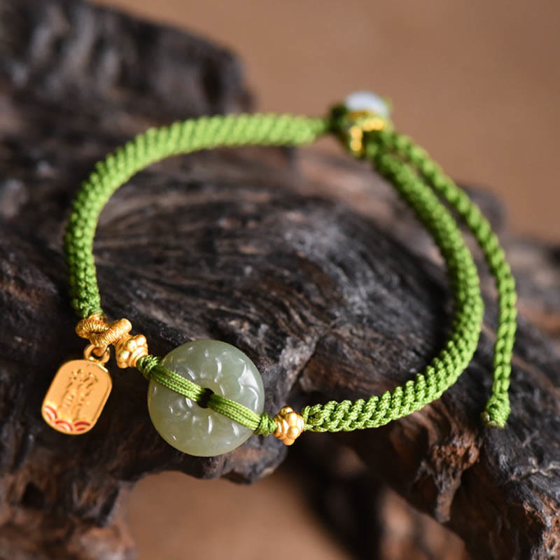 Green Jade Peace Buckle Bracelet for Prosperity & Balance