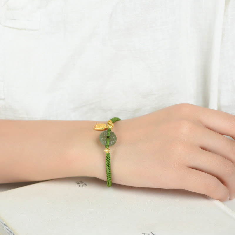 Green Jade Peace Buckle Bracelet for Prosperity & Balance