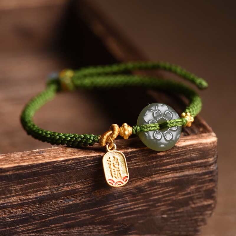Green Jade Peace Buckle Bracelet for Prosperity & Balance