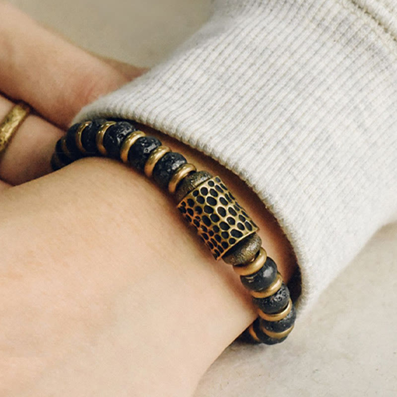 14-14.6cm Vintage Lava Rock Calm Copper Spiritual Bracelet