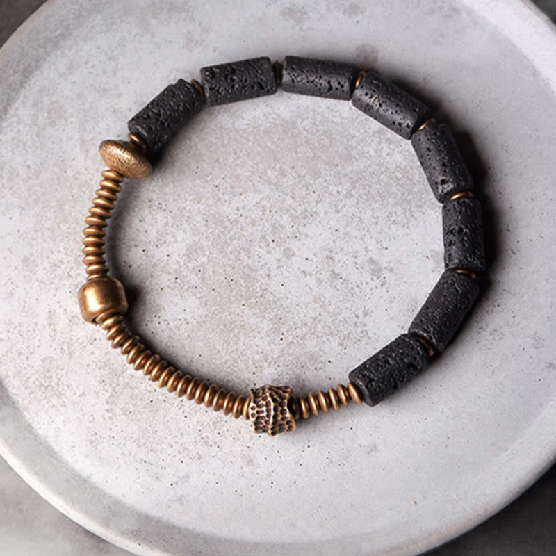 Unisex Lava Rock Copper Spiritual Bracelet for Luck & Wealth