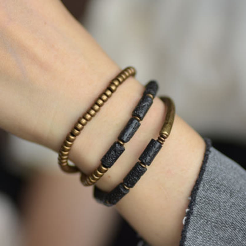 Multi-Layered Lava Rock & Copper Spiritual Wrap Bracelet