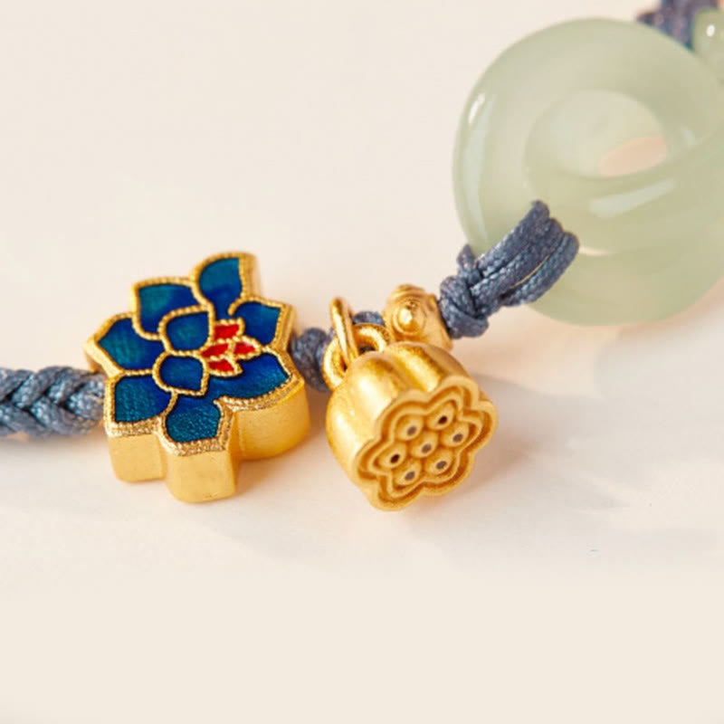 Hetian Jade Fortune Bracelet with Peace Buckle and Braided Rope