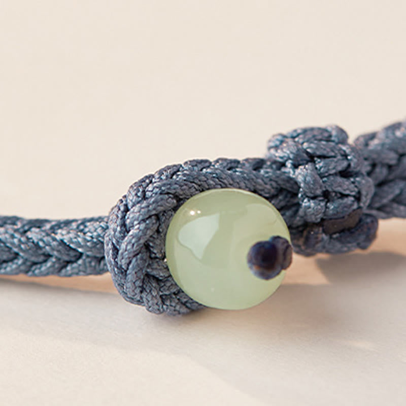 Hetian Jade Fortune Bracelet with Peace Buckle and Braided Rope