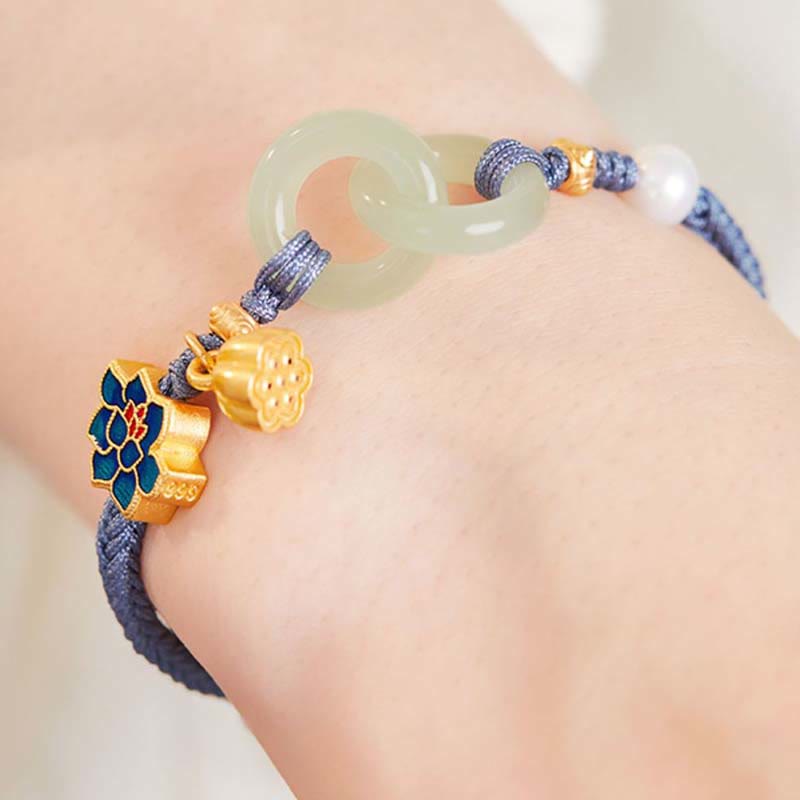 Hetian Jade Fortune Bracelet with Peace Buckle and Braided Rope