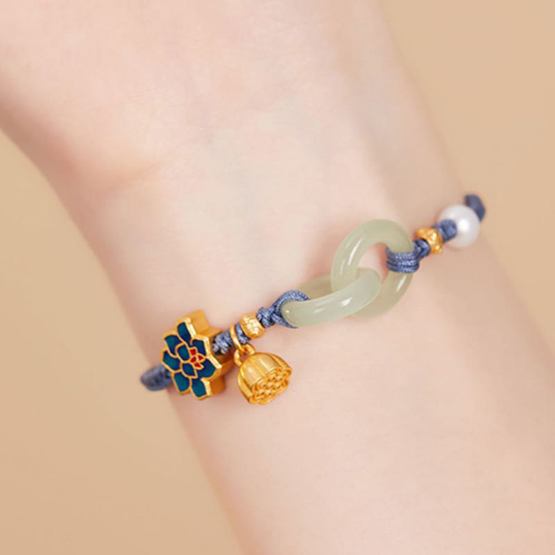 Hetian Jade Fortune Bracelet with Peace Buckle and Braided Rope