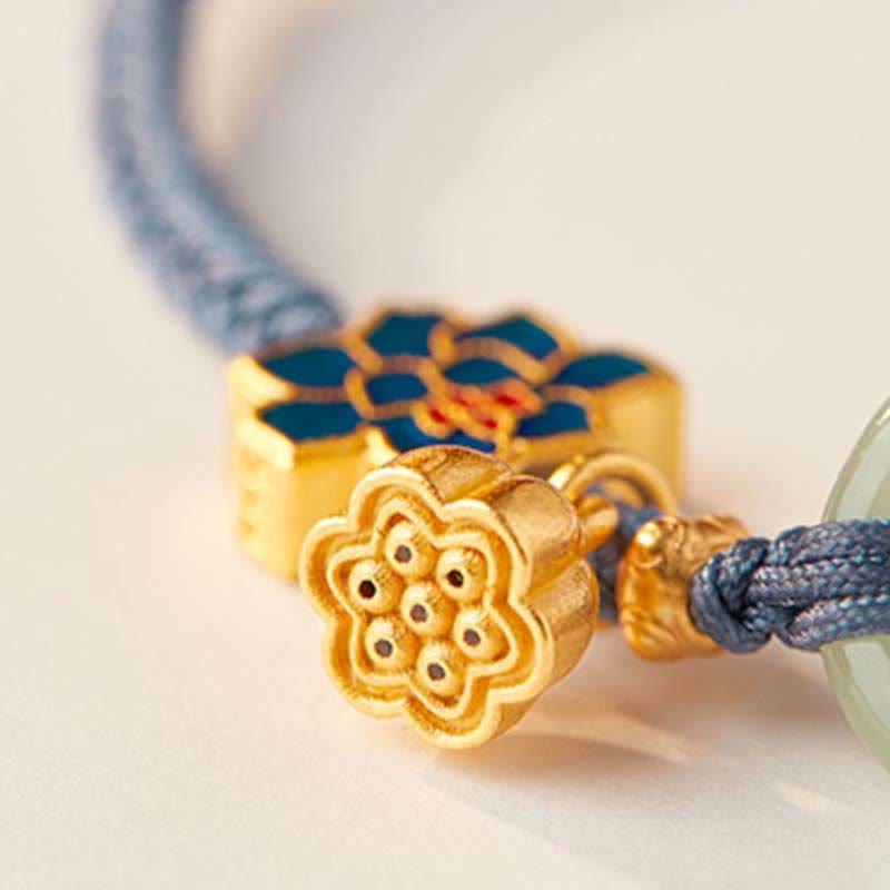 Hetian Jade Fortune Bracelet with Peace Buckle and Braided Rope