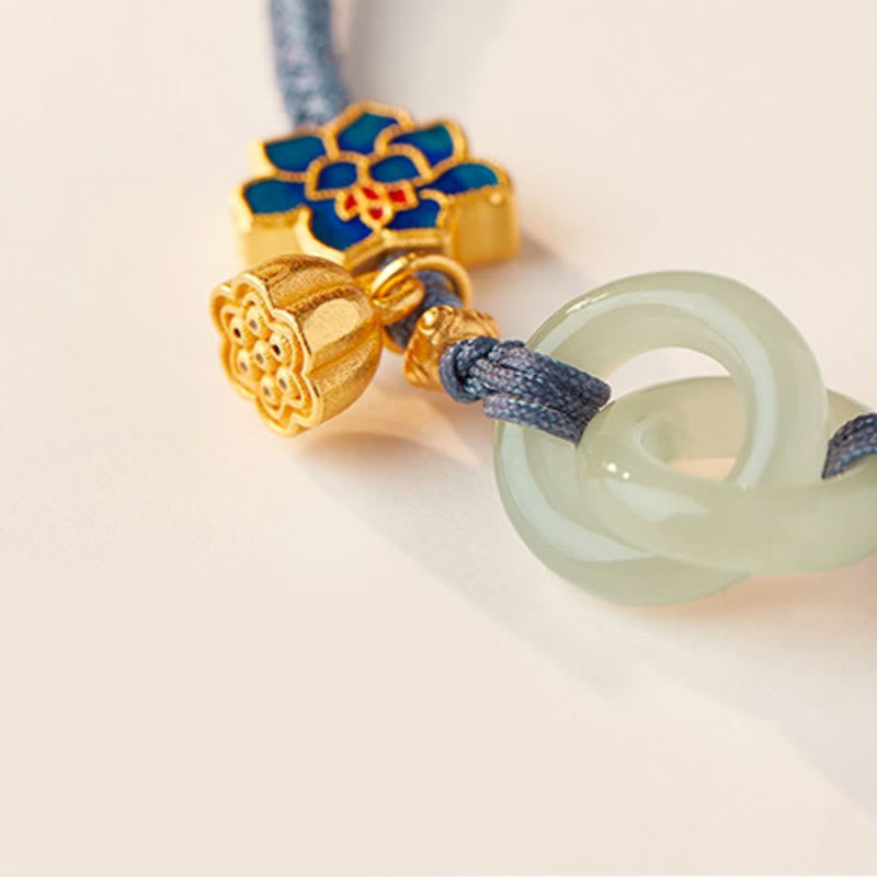 Hetian Jade Fortune Bracelet with Peace Buckle and Braided Rope