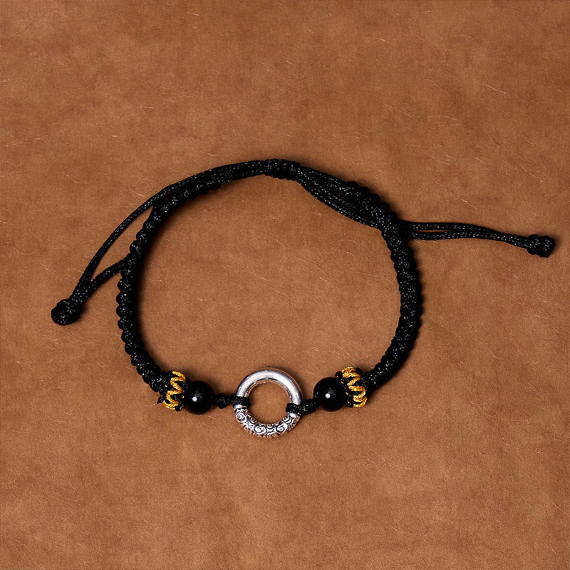 Peace Buckle Red String Bracelet with Sterling Silver-Plated Copper
