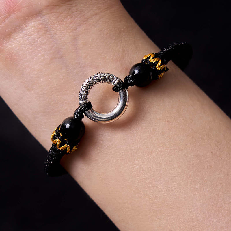 Peace Buckle Red String Bracelet with Sterling Silver-Plated Copper