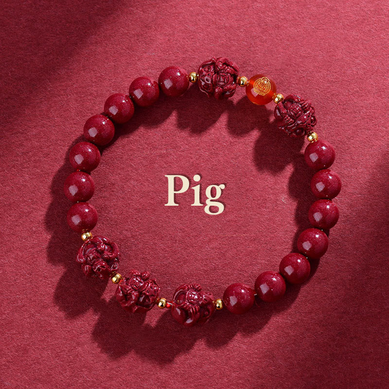 Chinese Zodiac Cinnabar Bracelet 8mm Spiritual Protection