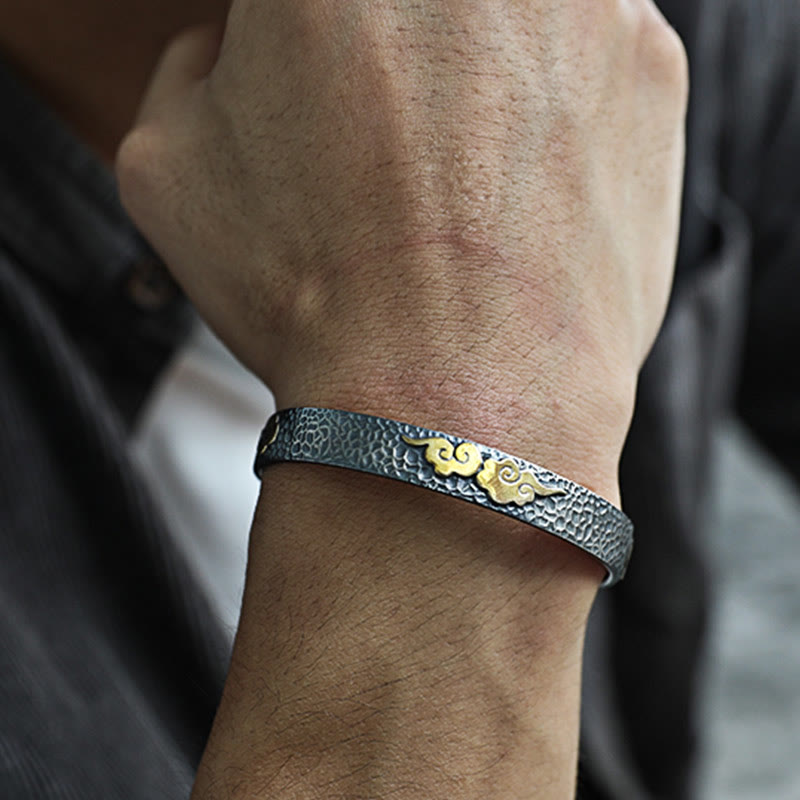 Sterling Silver Heart Sutra Cuff Bracelet for Spiritual Protection and Wealth