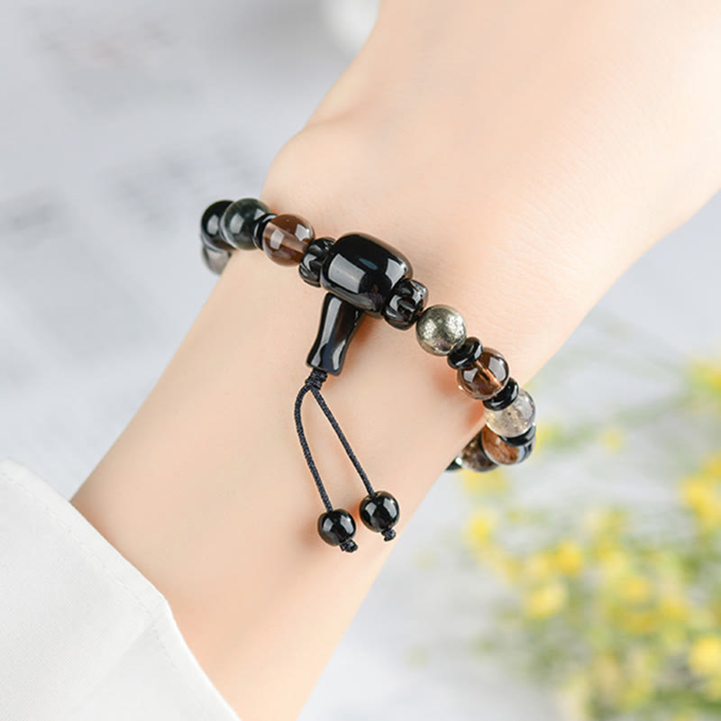 8mm Black Obsidian Five Elements Wisdom Bracelet