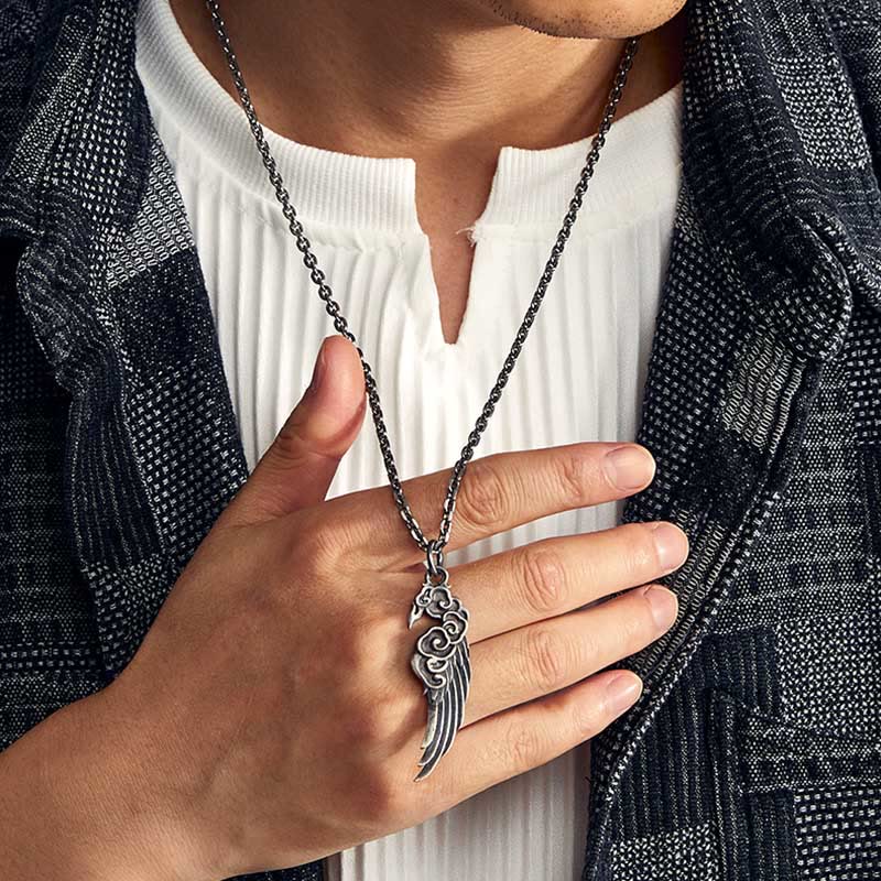 925 Sterling Silver Auspicious Clouds Wing Spiritual Necklace