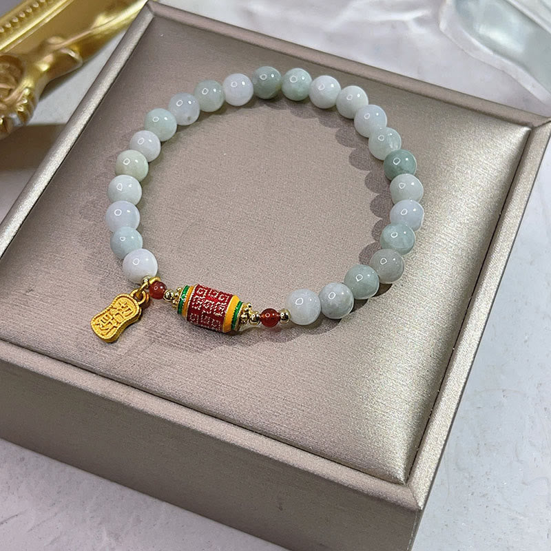 Natural Jade Fu Prayer Wheel Bracelet for Prosperity