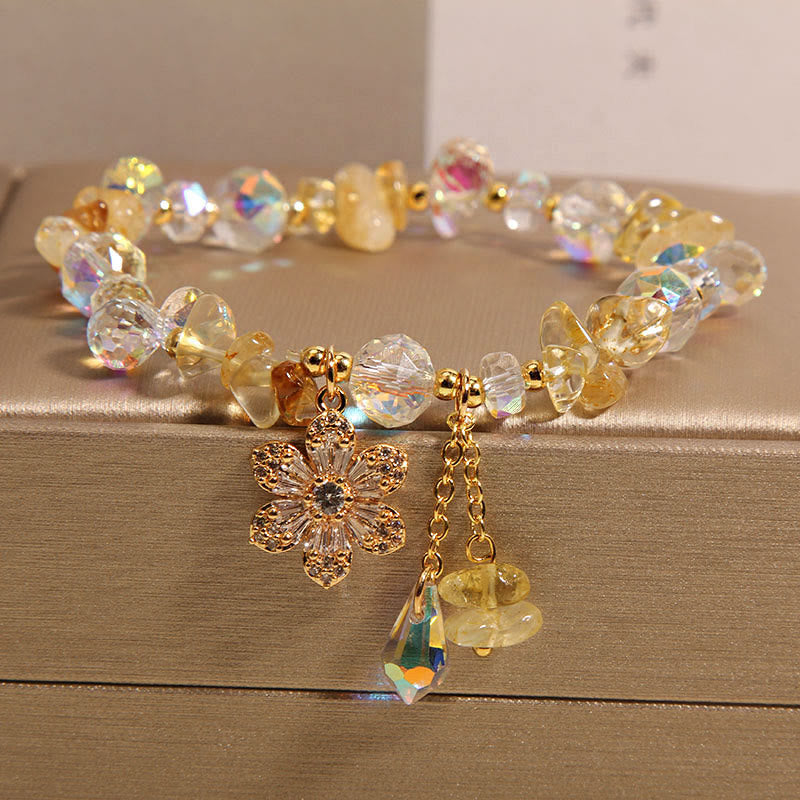 Amethyst Citrine Healing Bracelet with Zircon Flower Charm