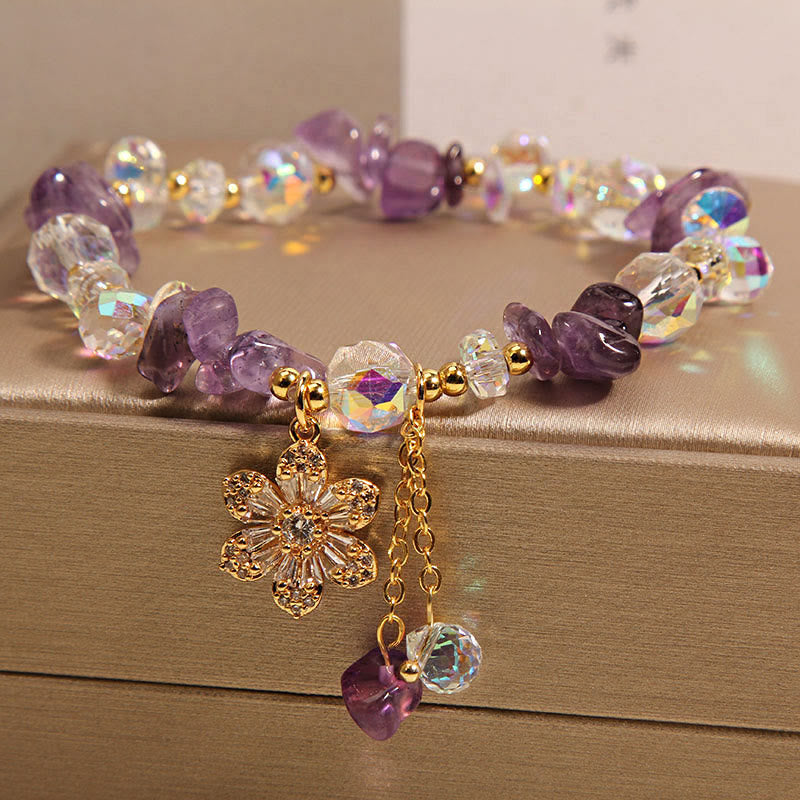 Amethyst Citrine Healing Bracelet with Zircon Flower Charm