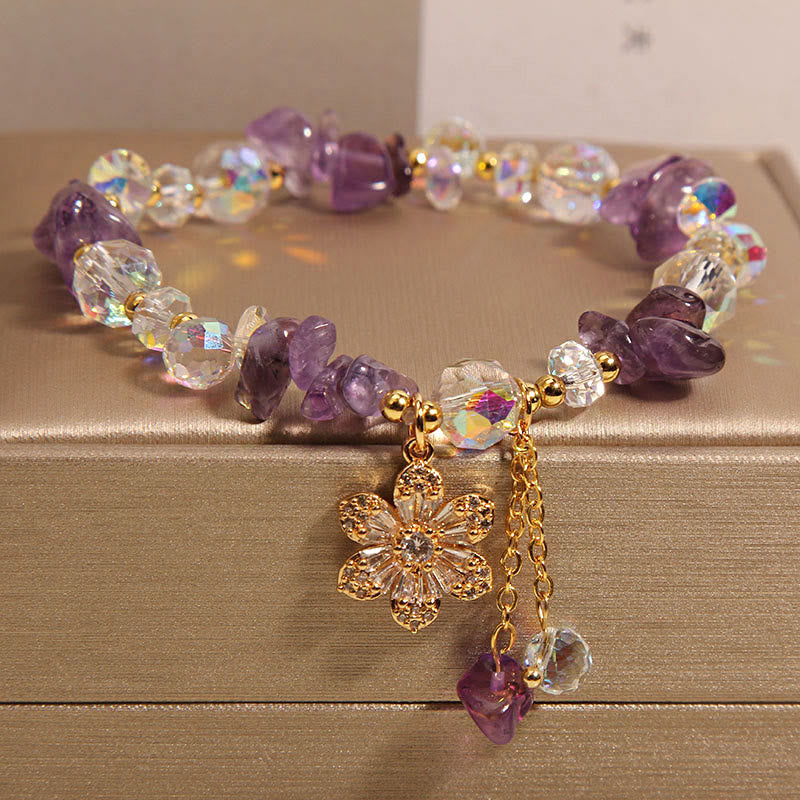 Amethyst Citrine Healing Bracelet with Zircon Flower Charm