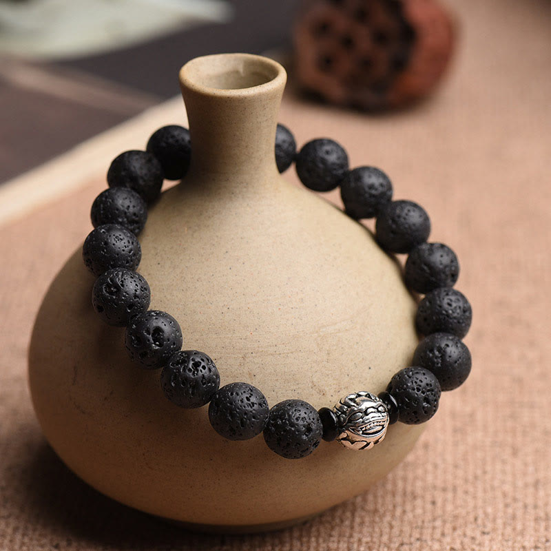 10mm Pixiu Wealth Bracelet with Lava Rock Beads