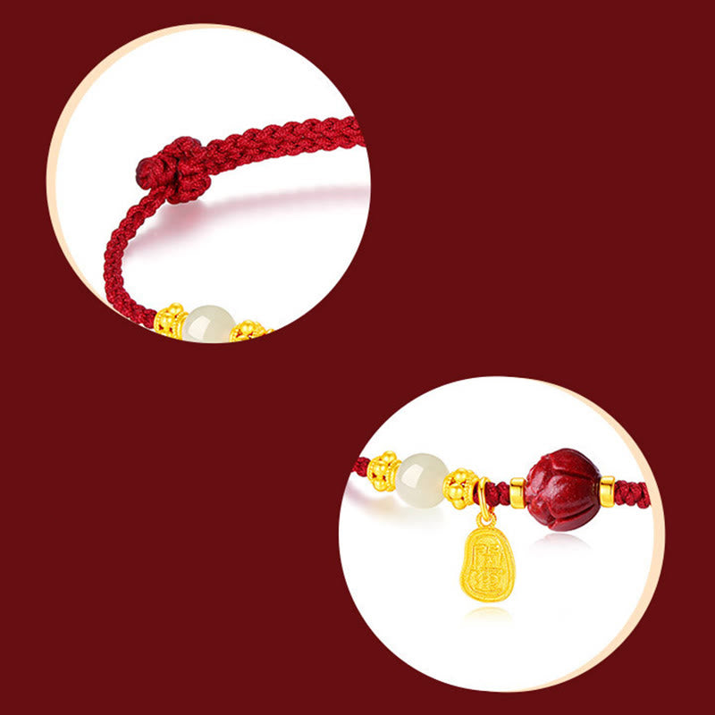 Jade Cinnabar Fu Character Luck Bracelet 15-19cm