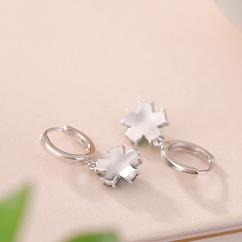 925 Sterling Silver Gold Plated Green Jade Flower Earrings for Prosperity