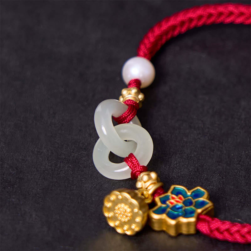 Hetian Jade Fortune Bracelet with Peace Buckle and Braided Rope