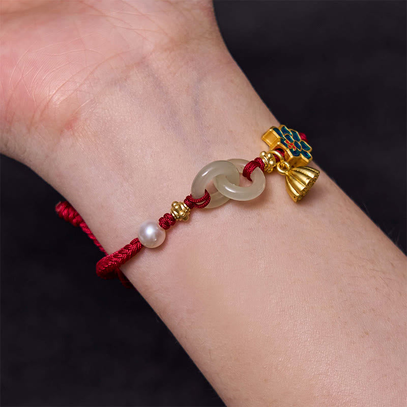 Hetian Jade Fortune Bracelet with Peace Buckle and Braided Rope