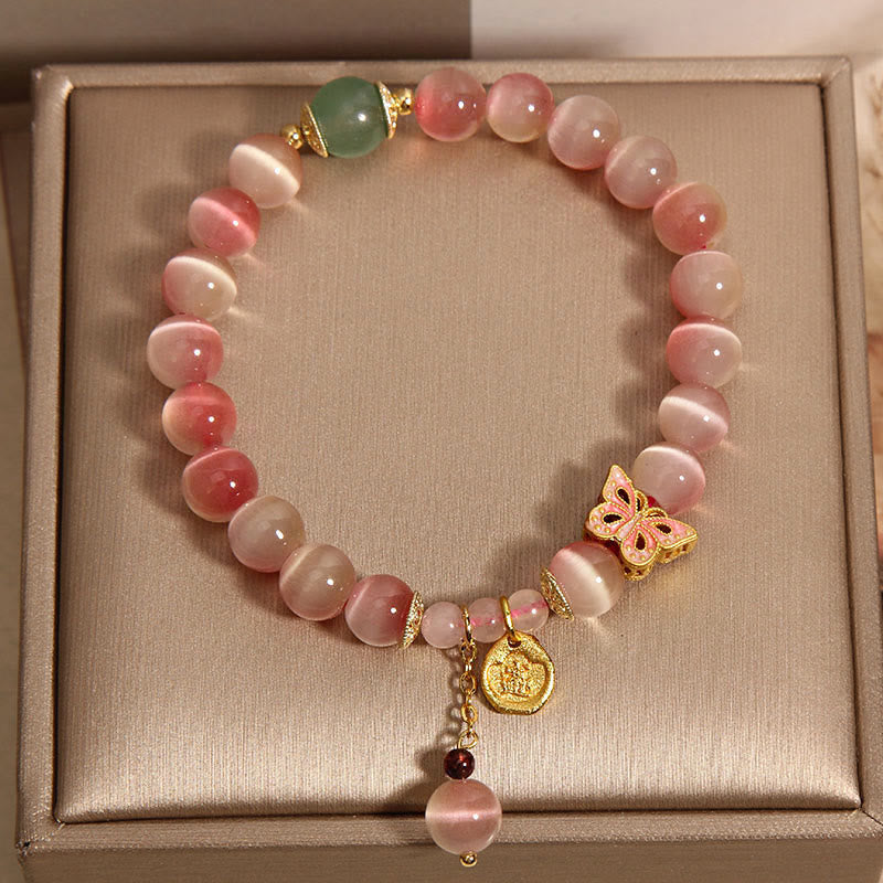 8mm Gradient Pink Cat's Eye Peace Bracelet