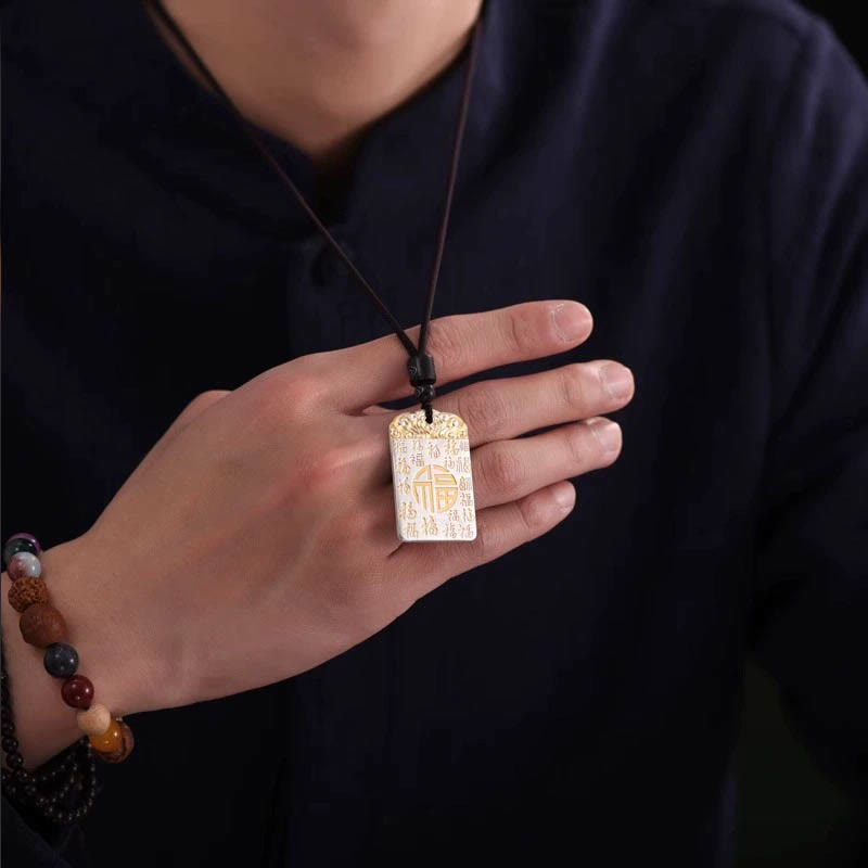Silver Plated Copper Fu Character Spiritual Necklace for Luck