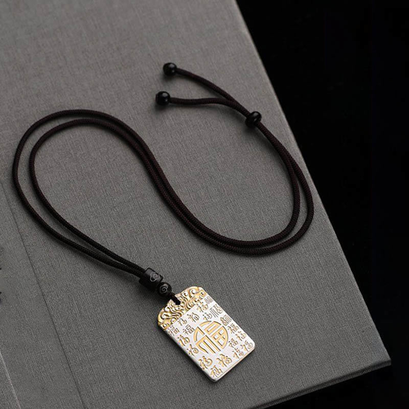 Silver Plated Copper Fu Character Spiritual Necklace for Luck