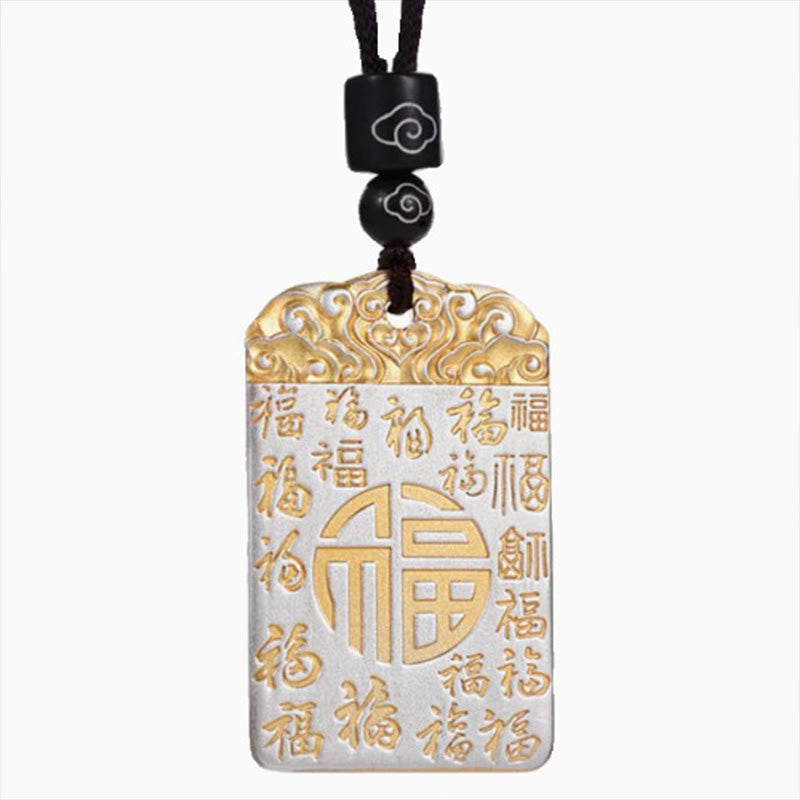 Silver Plated Copper Fu Character Spiritual Necklace for Luck