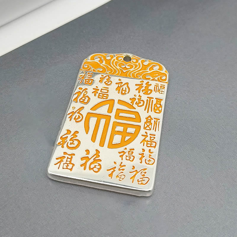 Silver Plated Copper Fu Character Spiritual Necklace for Luck
