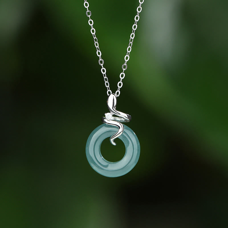 Jade Peace Buckle Necklace with 925 Silver & 18K Gold Spirit Snake