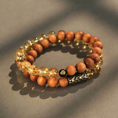 Citrine Sandalwood Double Wrap Protection Bracelet