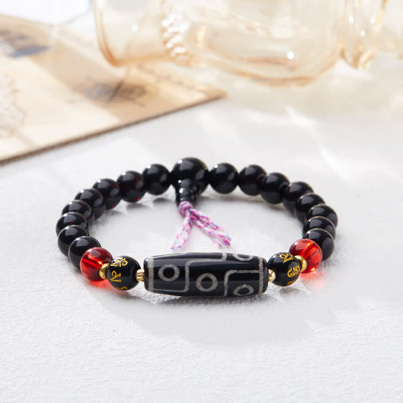 Nine-Eye Dzi Bead Black Onyx 8mm Spiritual Protection Bracelet