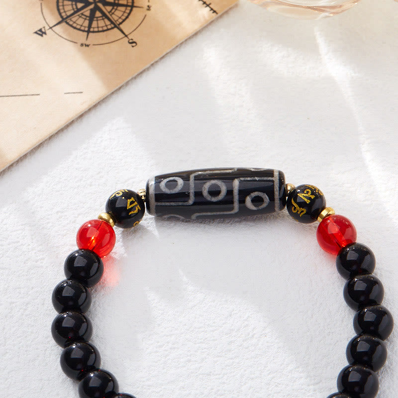 Nine-Eye Dzi Bead Black Onyx 8mm Spiritual Protection Bracelet
