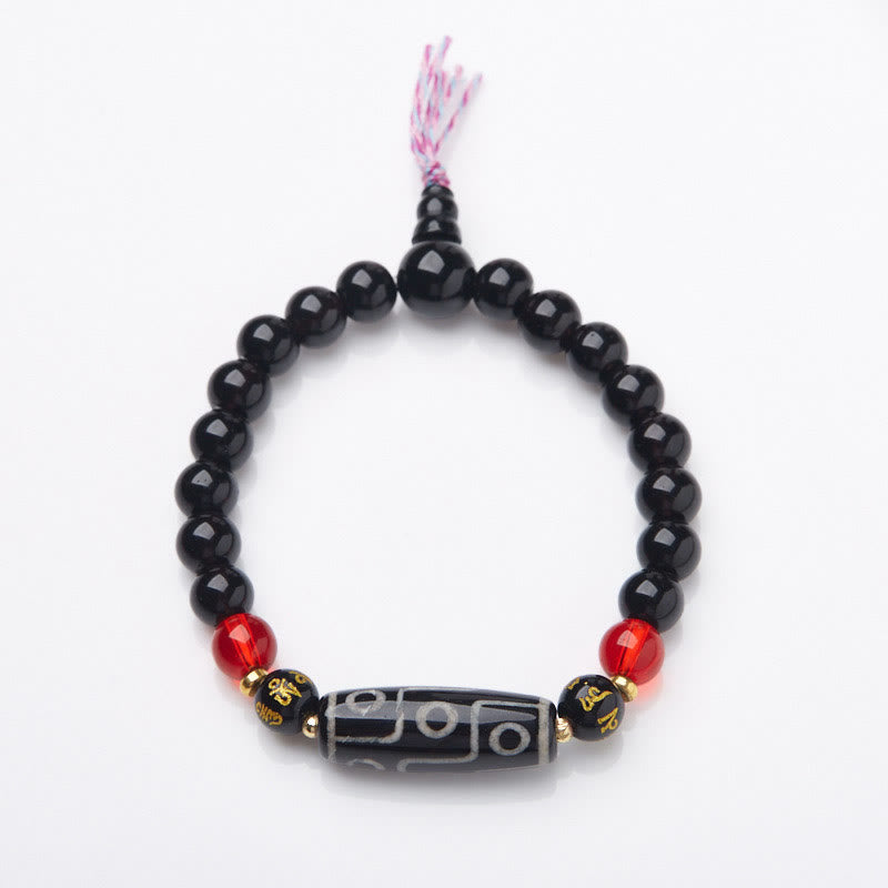 Nine-Eye Dzi Bead Black Onyx 8mm Spiritual Protection Bracelet