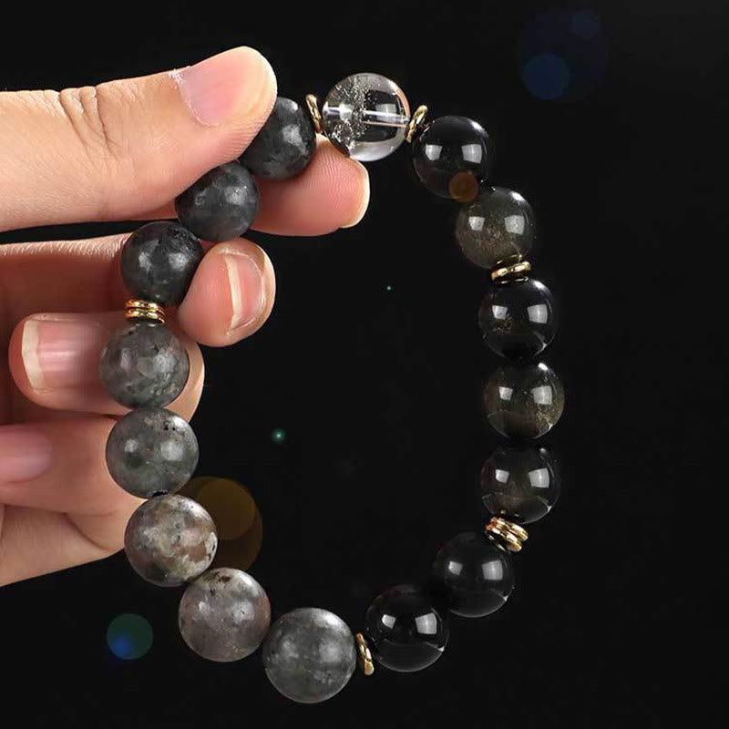 Om Mani Padme Hum Bracelet in Sterling Silver with Protection Stones