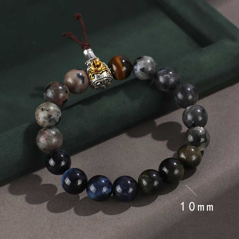 Om Mani Padme Hum Bracelet in Sterling Silver with Protection Stones