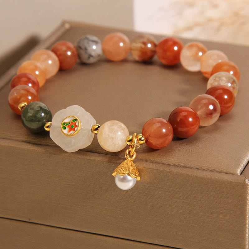 Fu Lu Shou Crystal White Jade Luck Bracelet 14-16cm