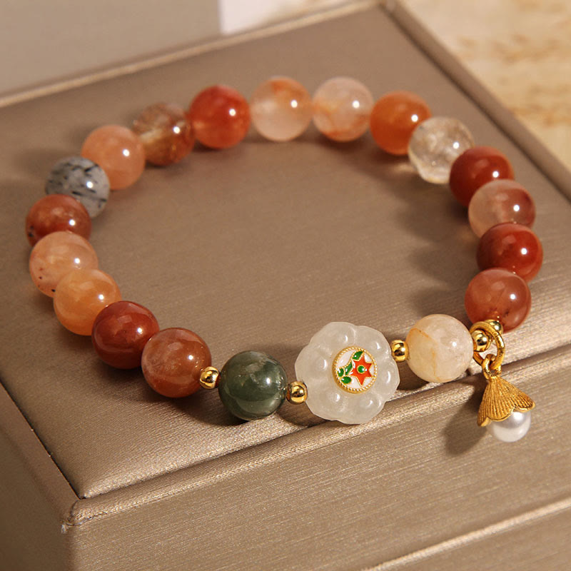 Fu Lu Shou Crystal White Jade Luck Bracelet 14-16cm