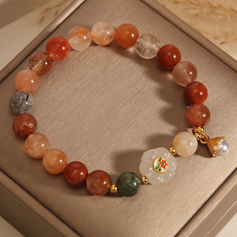 Fu Lu Shou Crystal White Jade Luck Bracelet 14-16cm