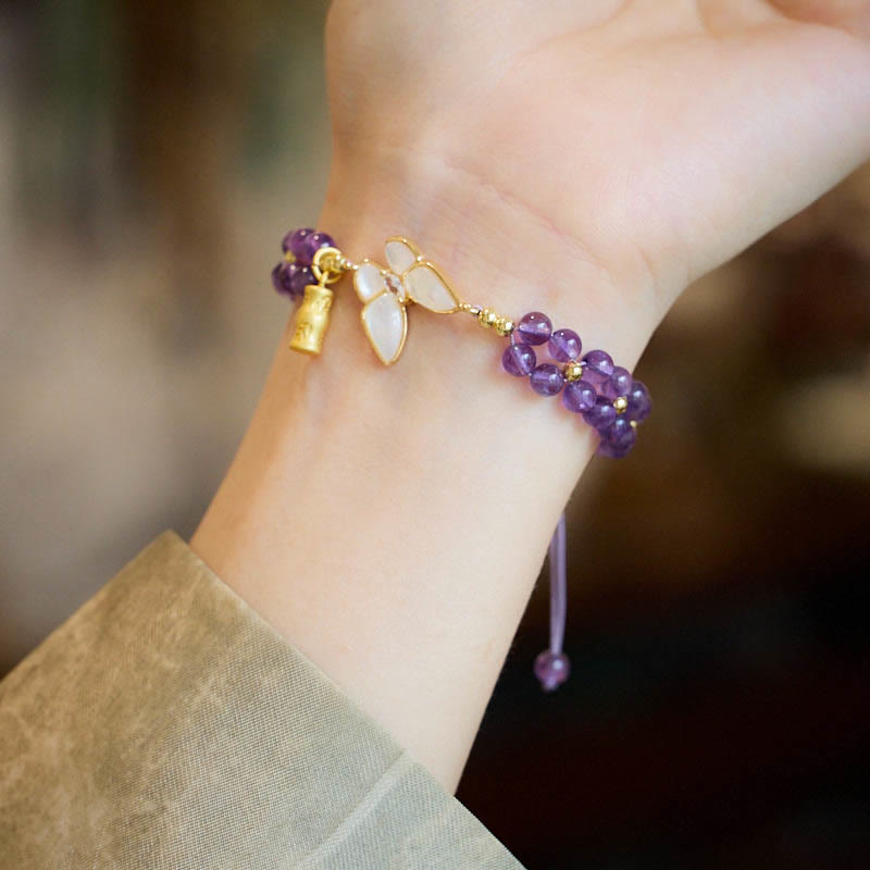 Amethyst Braided String Bracelet with Butterfly | Balance & Stress Relief